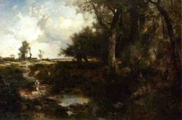 Crossing the Brook Near Plainfield, New Jersey by Thomas Moran - Hand-Painted Oil Painting Reproduction