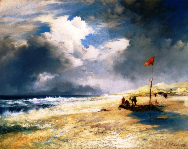 East Hampton Beach by Thomas Moran - Hand-Painted Oil Painting Reproduction