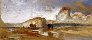First Sketch Made in the West at Green River, Wyoming by Thomas Moran - Oil Painting Reproduction