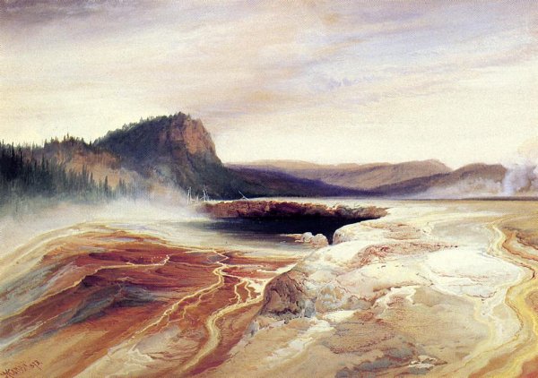 Giant Blue Spring, Yellowstone by Thomas Moran - Hand-Painted Oil Painting Reproduction