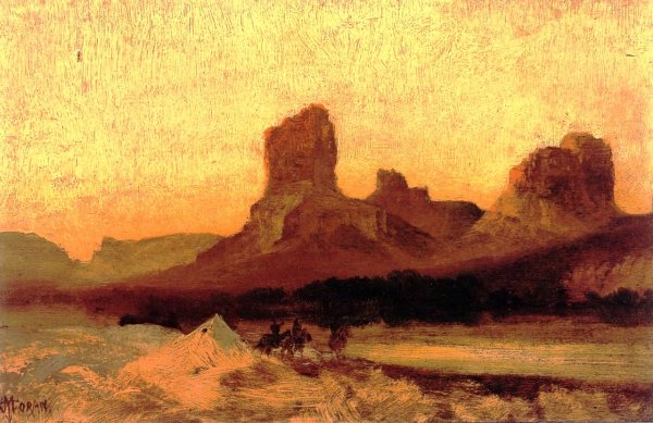 Main Product Photo of Green River, Wyoming at Castle Butte Oil Sketch Painting by Thomas Moran