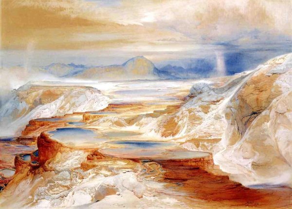 Hot Springs at Gardiners River by Thomas Moran - Hand-Painted Oil Painting Reproduction