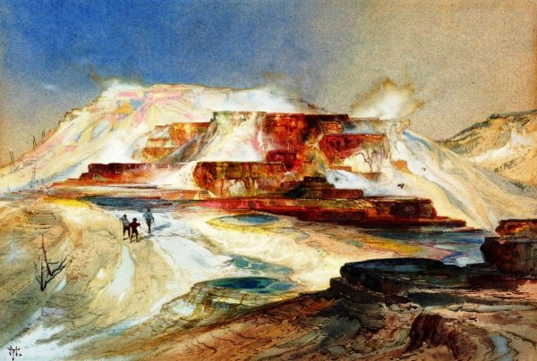 Hot Springs of Gardiner's River, Yellowstone by Thomas Moran - Hand-Painted Oil Painting Reproduction