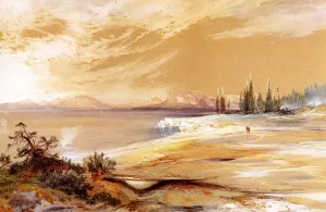 Hot Springs on the Shore of Yellowstone Lake by Thomas Moran Oil Painting