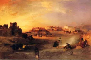 Indian Pueblo, Laguna, New Mexico by Thomas Moran - Oil Painting Reproduction