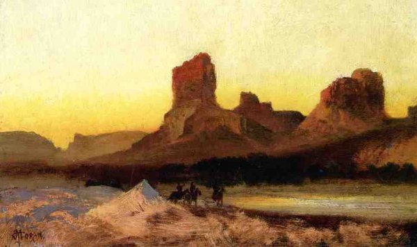 Indians at the Green river by Thomas Moran - Hand-Painted Oil Painting Reproduction