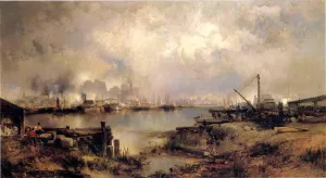 Lower Manhattan from Communipaw, New Jersey by Thomas Moran Oil Painting