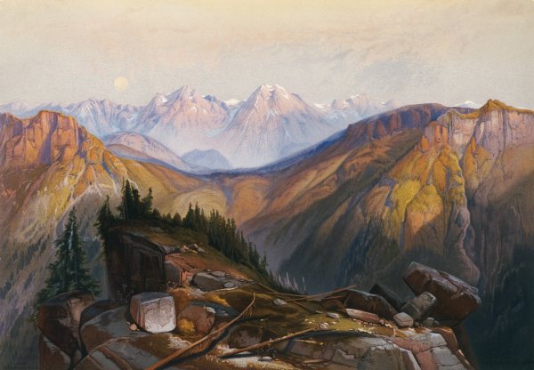 Lower Yellowstone Range  by Thomas Moran - Hand-Painted Oil Painting Reproduction