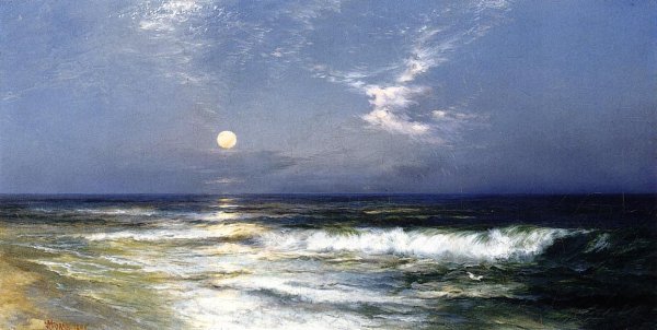 Main Product Photo of Moonlit Seascape Painting by Thomas Moran