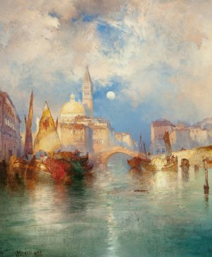 Moonrise, Chioggia, Venice by Thomas Moran Oil Painting