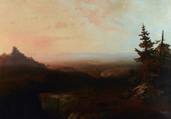 Mountain Scene  by Thomas Moran - Hand-Painted Oil Painting Reproduction