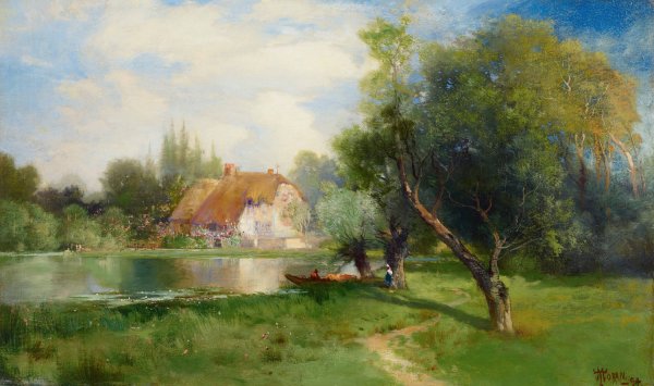 Near East Hampton, Long Island  by Thomas Moran - Hand-Painted Oil Painting Reproduction