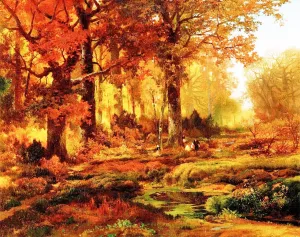 Nutting, Autumn by Thomas Moran - Oil Painting Reproduction