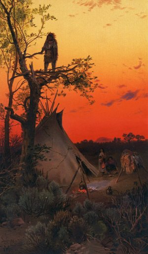 On the Lookout. A Ute Camp, Utah by Thomas Moran Oil Painting