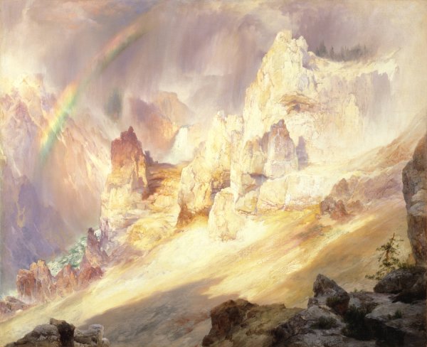 Rainbow Over The Grand Canyon Of The Yellowstone  by Thomas Moran - Hand-Painted Oil Painting Reproduction