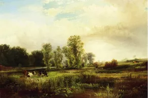 Summer Landscape with Cows by Thomas Moran Oil Painting