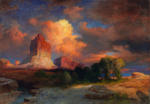 Sunset Cloud, Green River, Wyoming  by Thomas Moran - Hand-Painted Oil Painting Reproduction