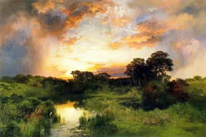 Sunset from the Inlet by Thomas Moran - Oil Painting Reproduction