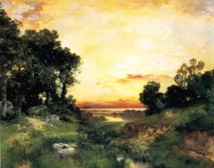 Sunset, Long Island Sound painting by Thomas Moran