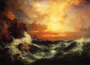 Sunset near Land's End, Cornwall, England by Thomas Moran - Oil Painting Reproduction