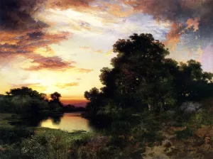 Sunset on Long Island by Thomas Moran - Oil Painting Reproduction