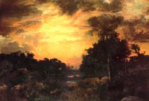 Sunset on Long Island by Thomas Moran Oil Painting