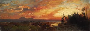 Sunset on the Great Salt Lake, Utah by Thomas Moran - Oil Painting Reproduction