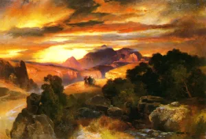 Sunset by Thomas Moran - Oil Painting Reproduction