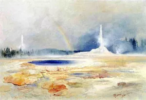 The Castle Geyser, Fire Hole Basin by Thomas Moran - Oil Painting Reproduction