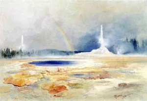 The Castle Geyser, Fire Hole Basin Oil painting by Thomas Moran