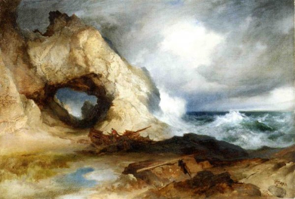 Main Product Photo of The Cavern, California Coast also known as Sinbad Wrecked Painting by Thomas Moran