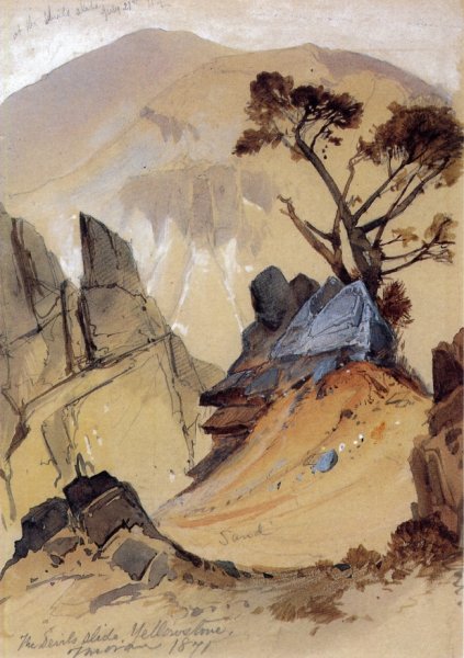 The Devils Slide Yellowstone by Thomas Moran - Hand-Painted Oil Painting Reproduction