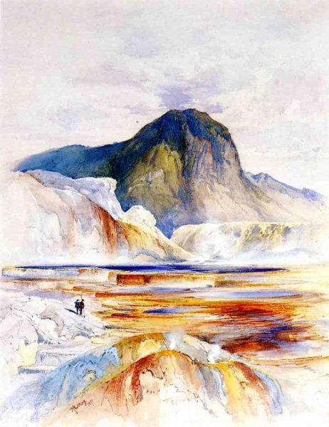 Main Product Photo of The Hot Springs of Gardiners River, Upper Pools Painting by Thomas Moran