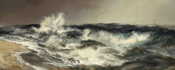 The Much Resounding Sea  by Thomas Moran - Hand-Painted Oil Painting Reproduction