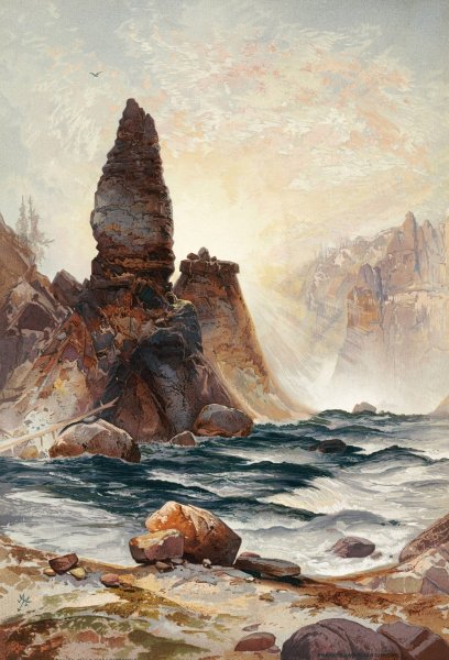 The Towers of Tower Falls, Yellowstone  by Thomas Moran - Hand-Painted Oil Painting Reproduction