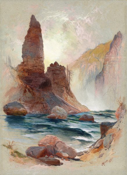 Tower at Tower Falls, Yellowstone  by Thomas Moran - Hand-Painted Oil Painting Reproduction