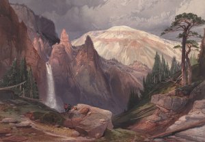 Tower Falls and Sulphur Mountain, Yellowstone Oil painting by Thomas Moran