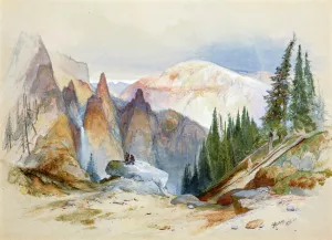 Tower Falls and Sulphur Mountain, Yellowstone by Thomas Moran - Oil Painting Reproduction