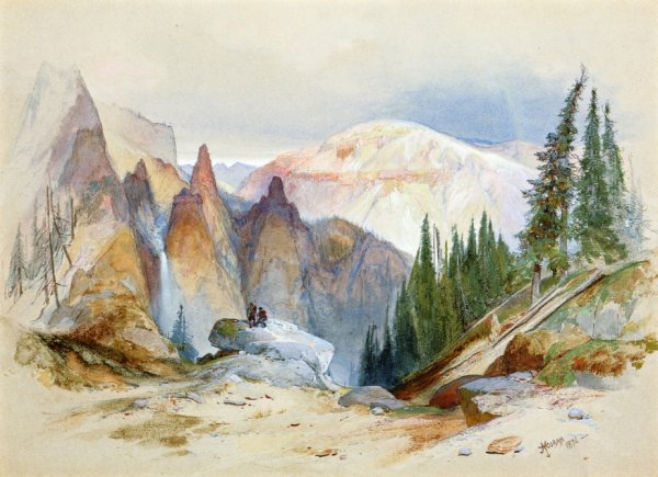 Main Product Photo of Tower Falls and Sulphur Mountain, Yellowstone Painting by Thomas Moran
