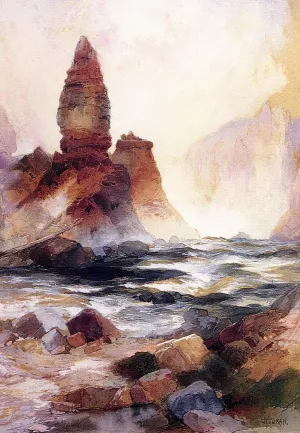 Tower Falls and Sulphur Rock, Yellowstone by Thomas Moran - Oil Painting Reproduction