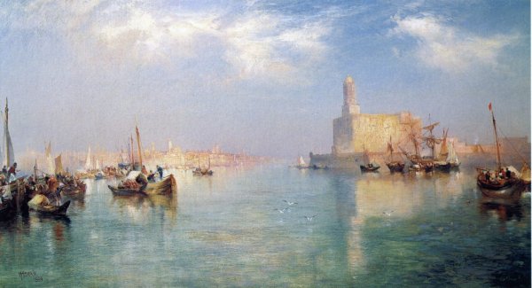 Vera Cruz Harbor by Thomas Moran - Hand-Painted Oil Painting Reproduction