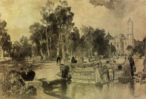 Main Product Photo of Women at the Fountain, Vera Cruz Painting by Thomas Moran