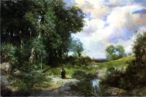 Young Girl in a Long Island Landscape by Thomas Moran Oil Painting