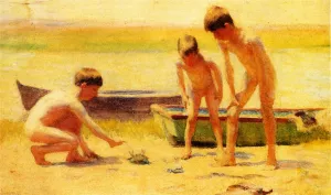 Boys Playing with Crabs by Thomas P Anshutz Oil Painting