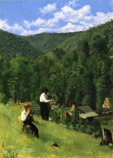 Main Product Photo of The Farmer and His Son at Harvesting Painting by Thomas P Anshutz