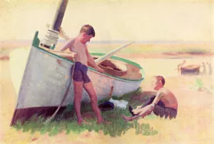 Two Boys by a Boat Near Cape May by Thomas P Anshutz - Oil Painting Reproduction