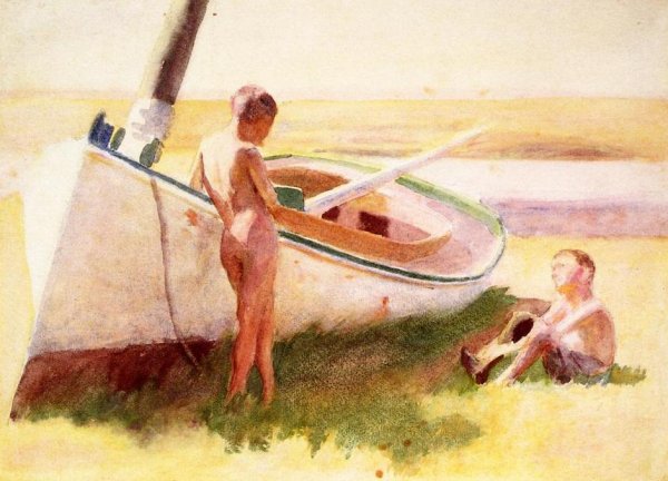 Main Product Photo of Two Boys by a Boat Painting by Thomas P Anshutz