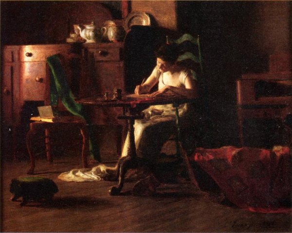 Main Product Photo of Woman Writing at a Table Painting by Thomas P Anshutz