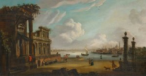 A Capriccio of a Mediterranean Port by Thomas Patch Oil Painting