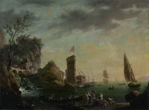 A Mediterranean seaport with fisherfolk in the foreground by Thomas Patch Oil Painting